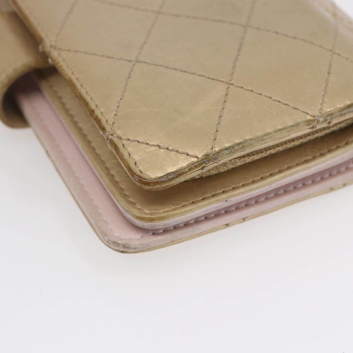 CHANEL Matelasse Compact Wallet Leather Gold CC Auth 150602