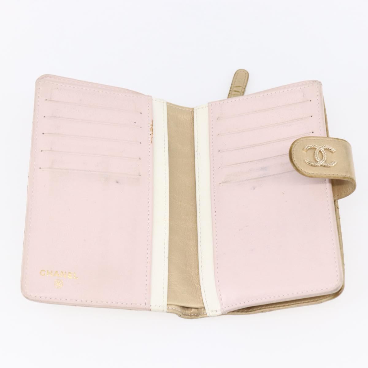 CHANEL Matelasse Compact Wallet Leather Gold CC Auth 150602