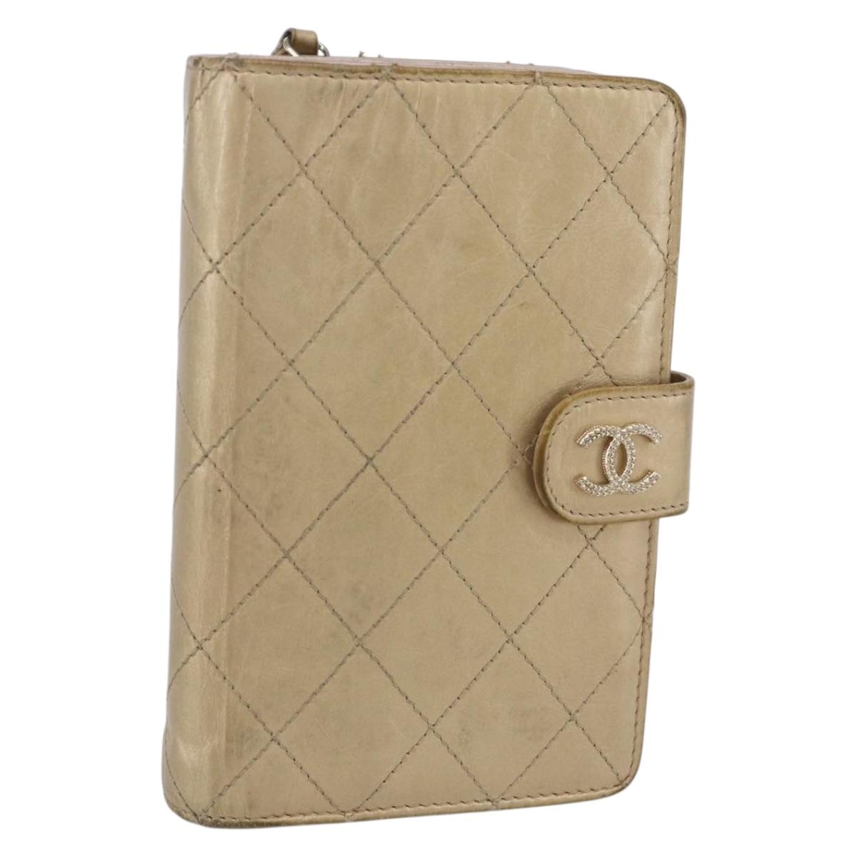CHANEL Matelasse Compact Wallet Leather Gold CC Auth 150602