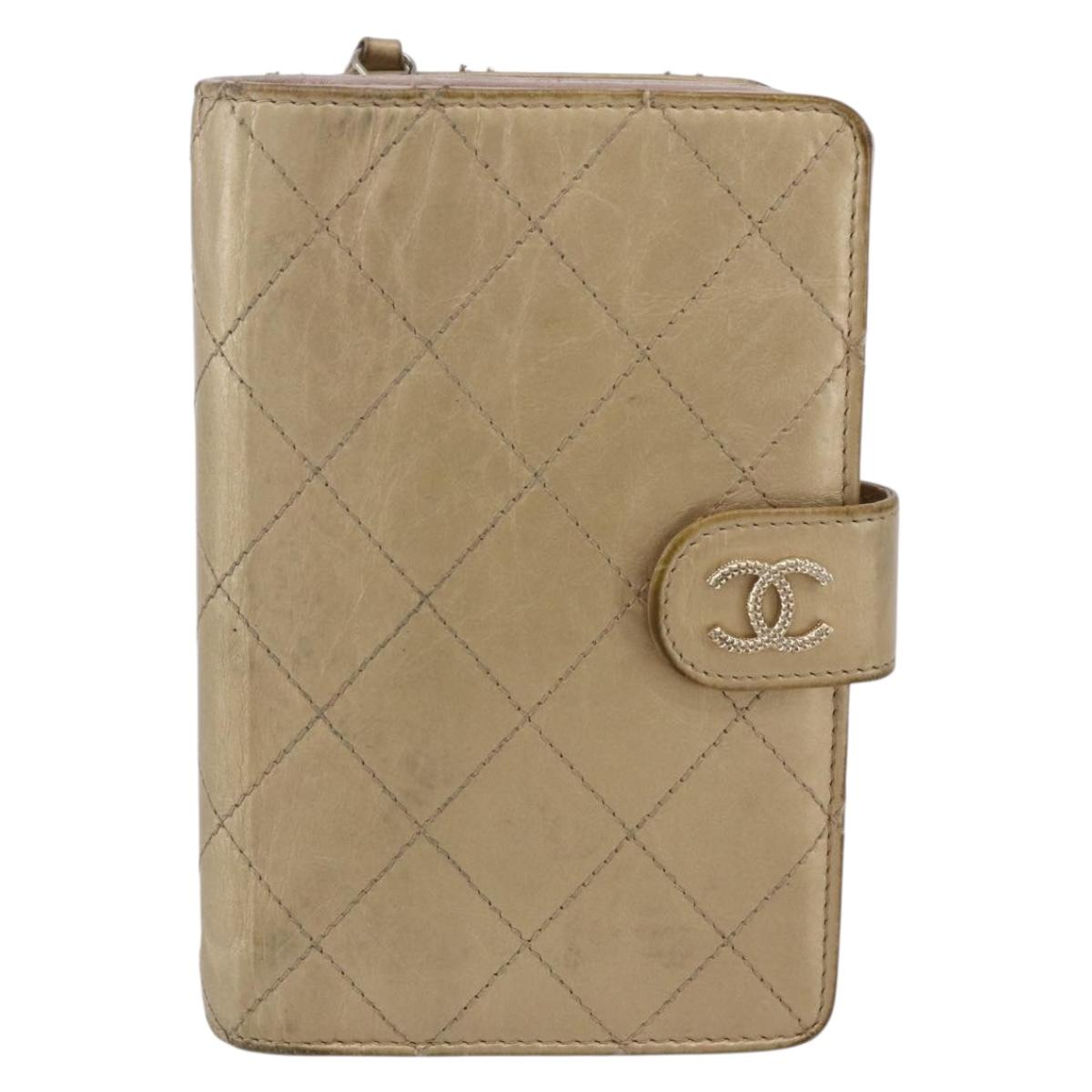 CHANEL Matelasse Compact Wallet Leather Gold CC Auth 150602