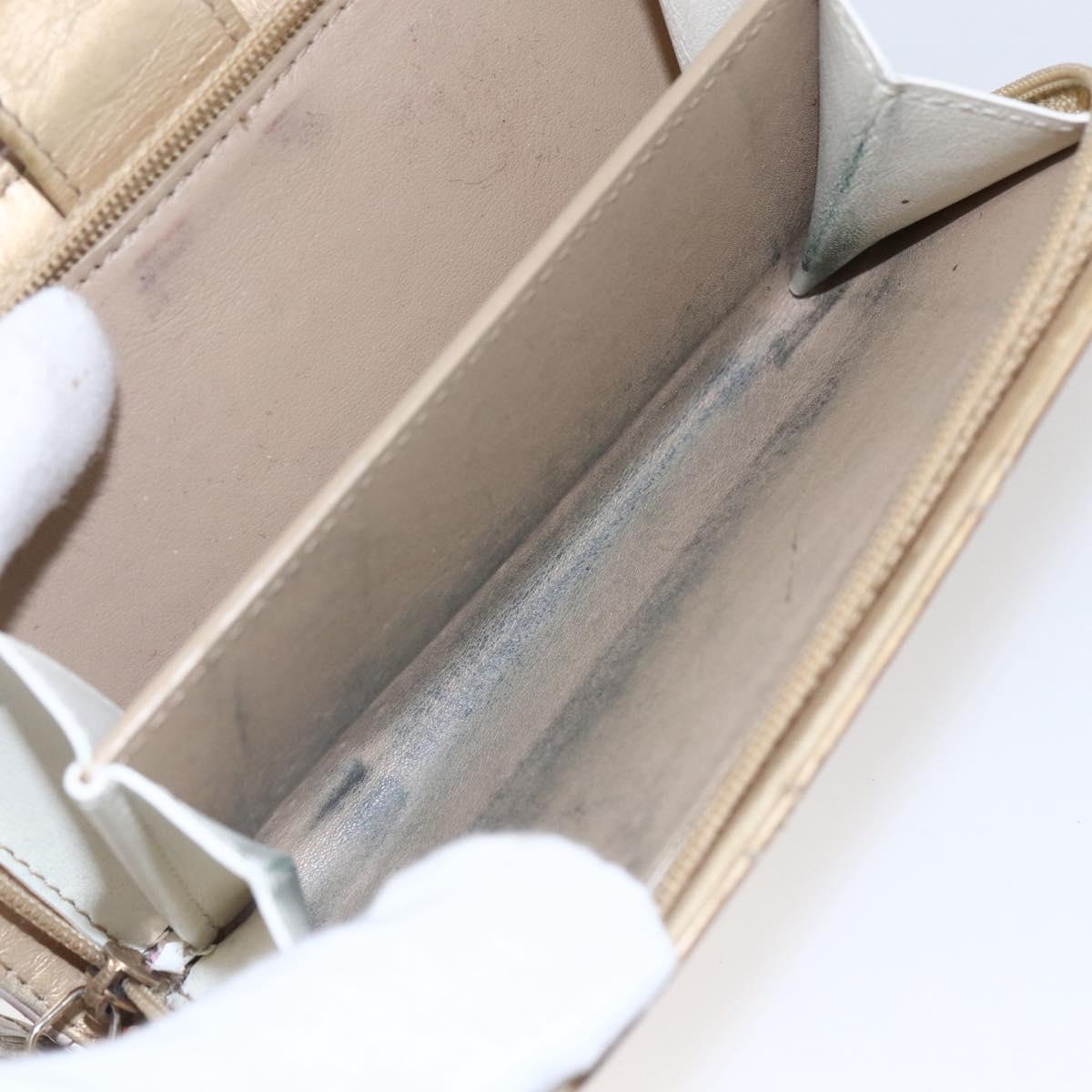 CHANEL Matelasse Compact Wallet Leather Gold CC Auth 150602