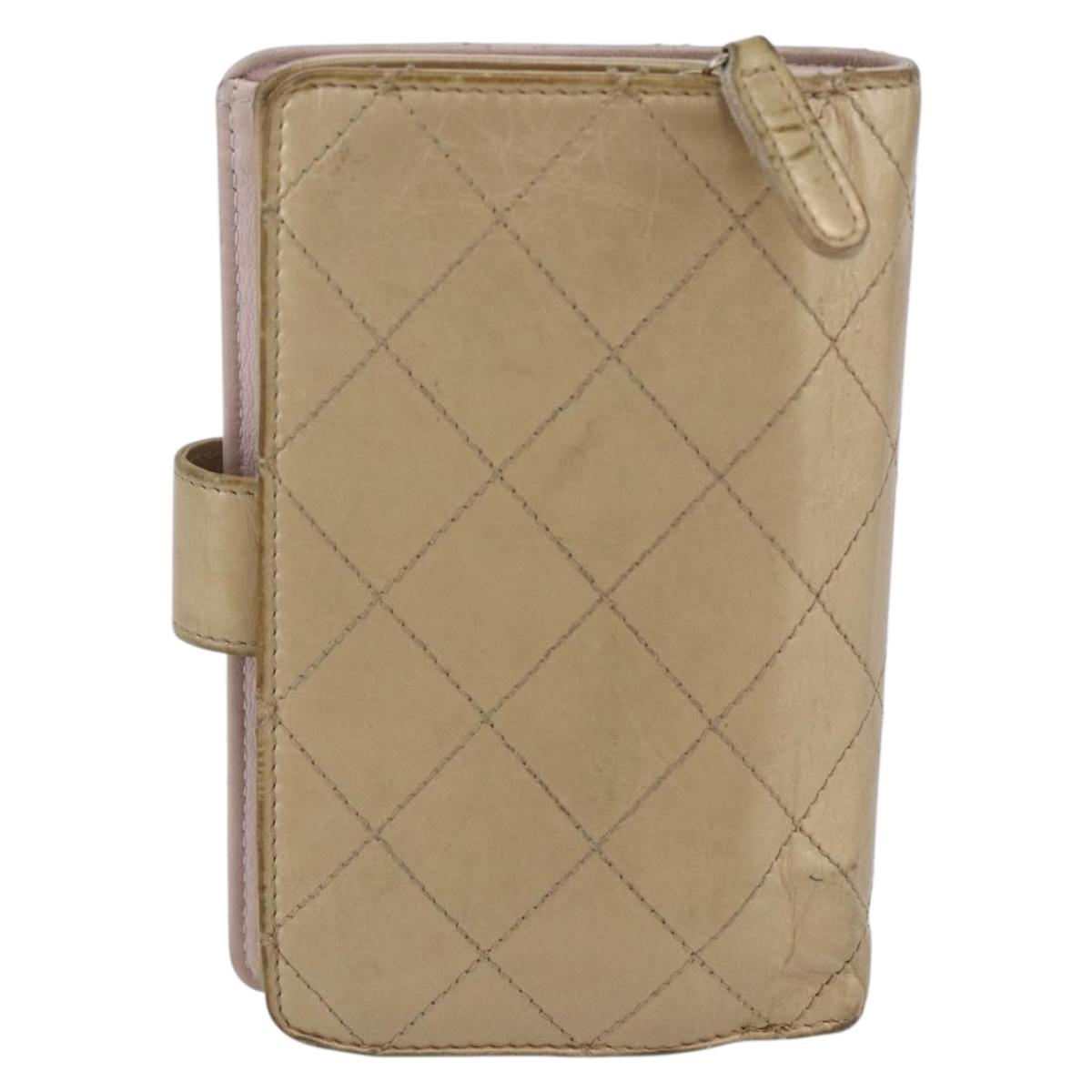CHANEL Matelasse Compact Wallet Leather Gold CC Auth 150602
