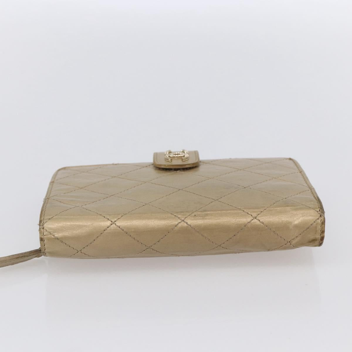 CHANEL Matelasse Compact Wallet Leather Gold CC Auth 150602