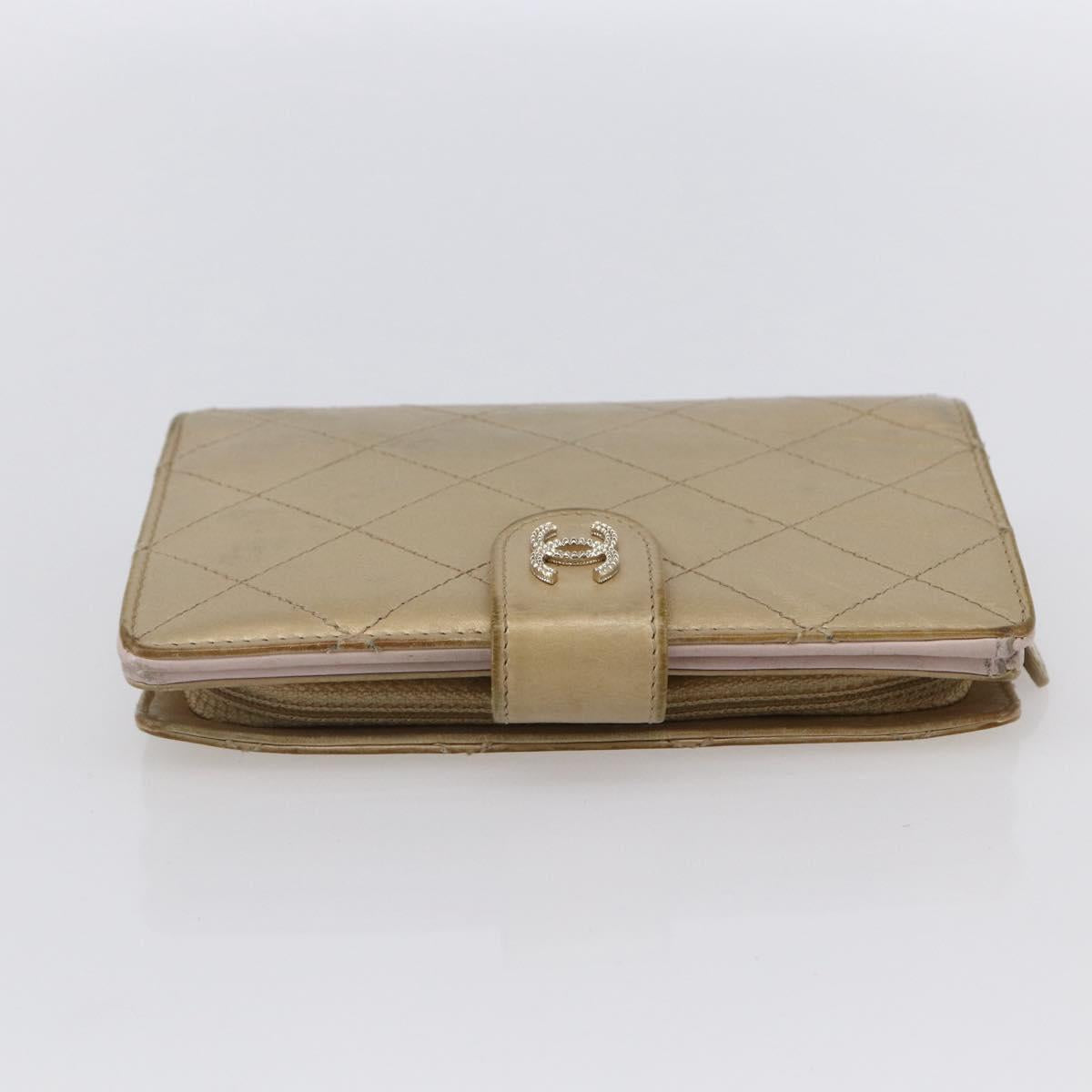 CHANEL Matelasse Compact Wallet Leather Gold CC Auth 150602