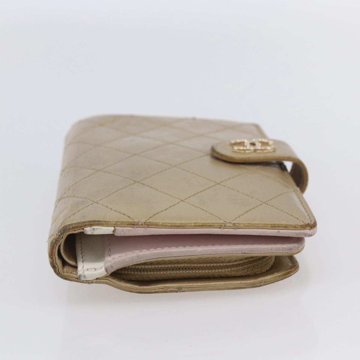 CHANEL Matelasse Compact Wallet Leather Gold CC Auth 150602