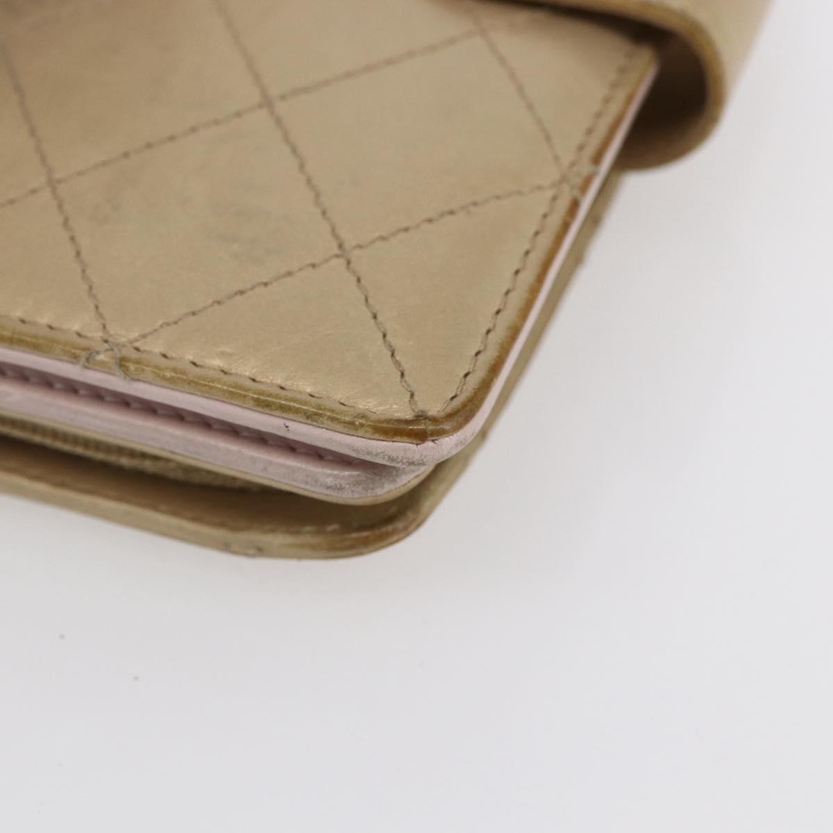CHANEL Matelasse Compact Wallet Leather Gold CC Auth 150602