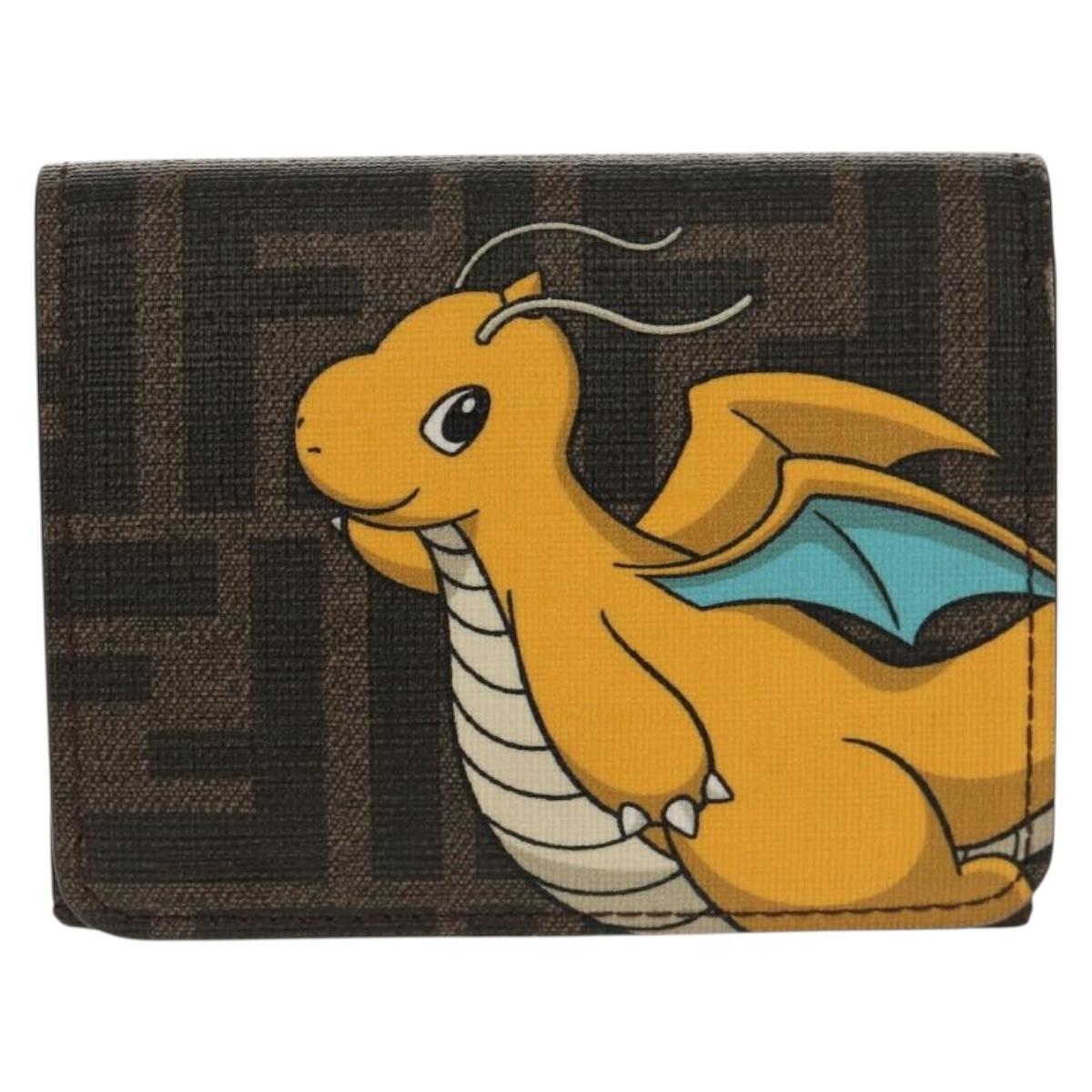 FENDI Zucca Canvas Compact Wallet PVC FENDI x FRGMT x POKMON Black Auth 150605M
