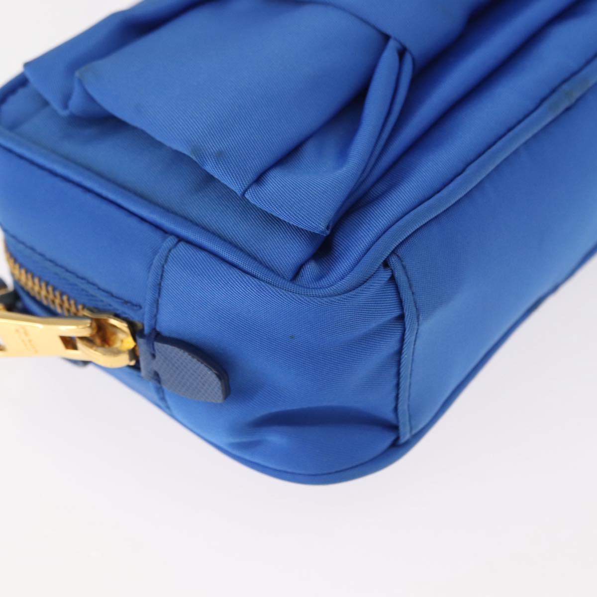 PRADA Shoulder Bag Nylon Blue Gold Auth 150608A