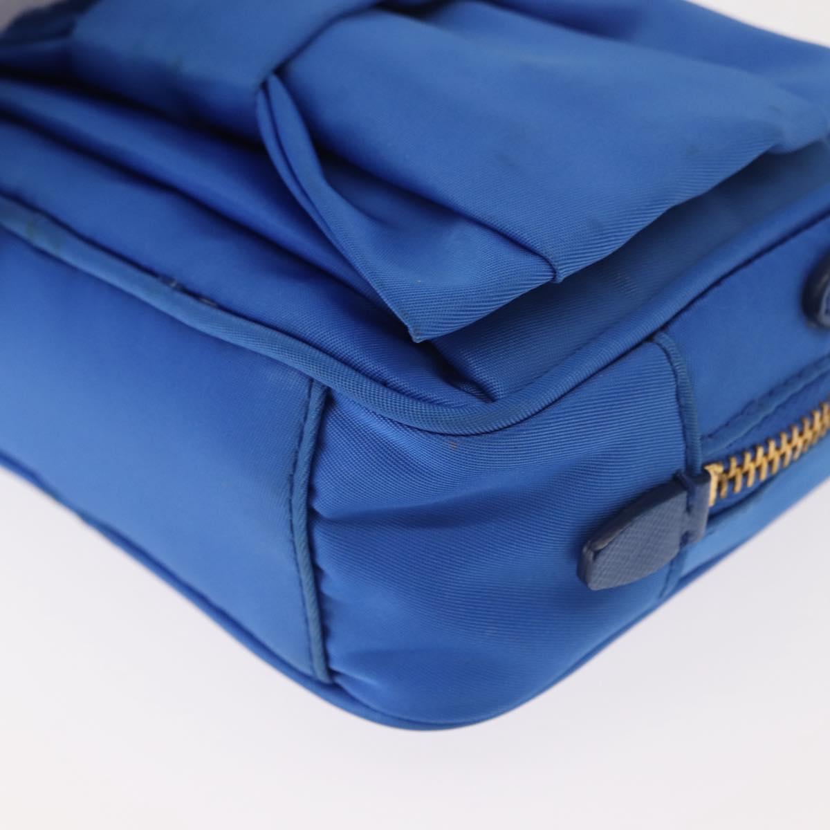 PRADA Shoulder Bag Nylon Blue Gold Auth 150608A
