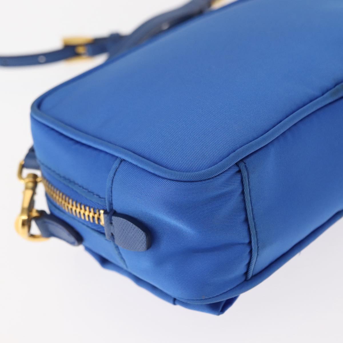PRADA Shoulder Bag Nylon Blue Gold Auth 150608A