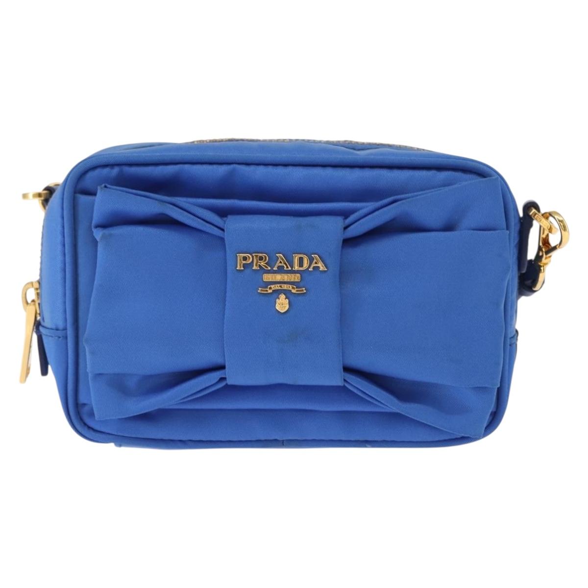 PRADA Shoulder Bag Nylon Blue Gold Auth 150608A