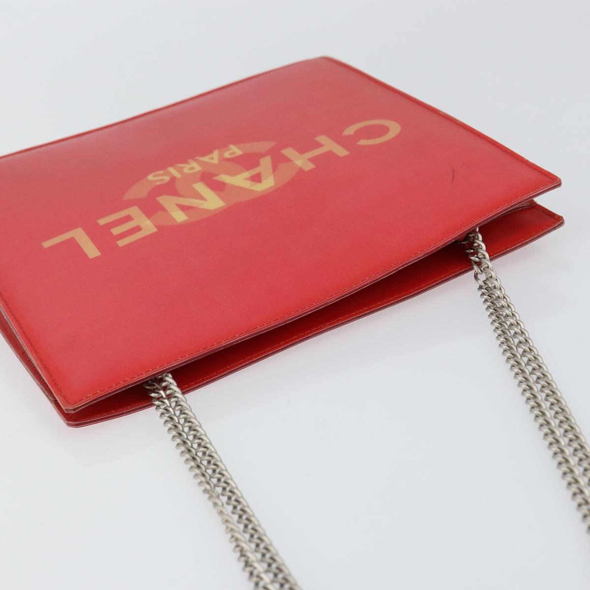 CHANEL Chain Shoulder Bag Vinyl Red Silver CC Auth 150609
