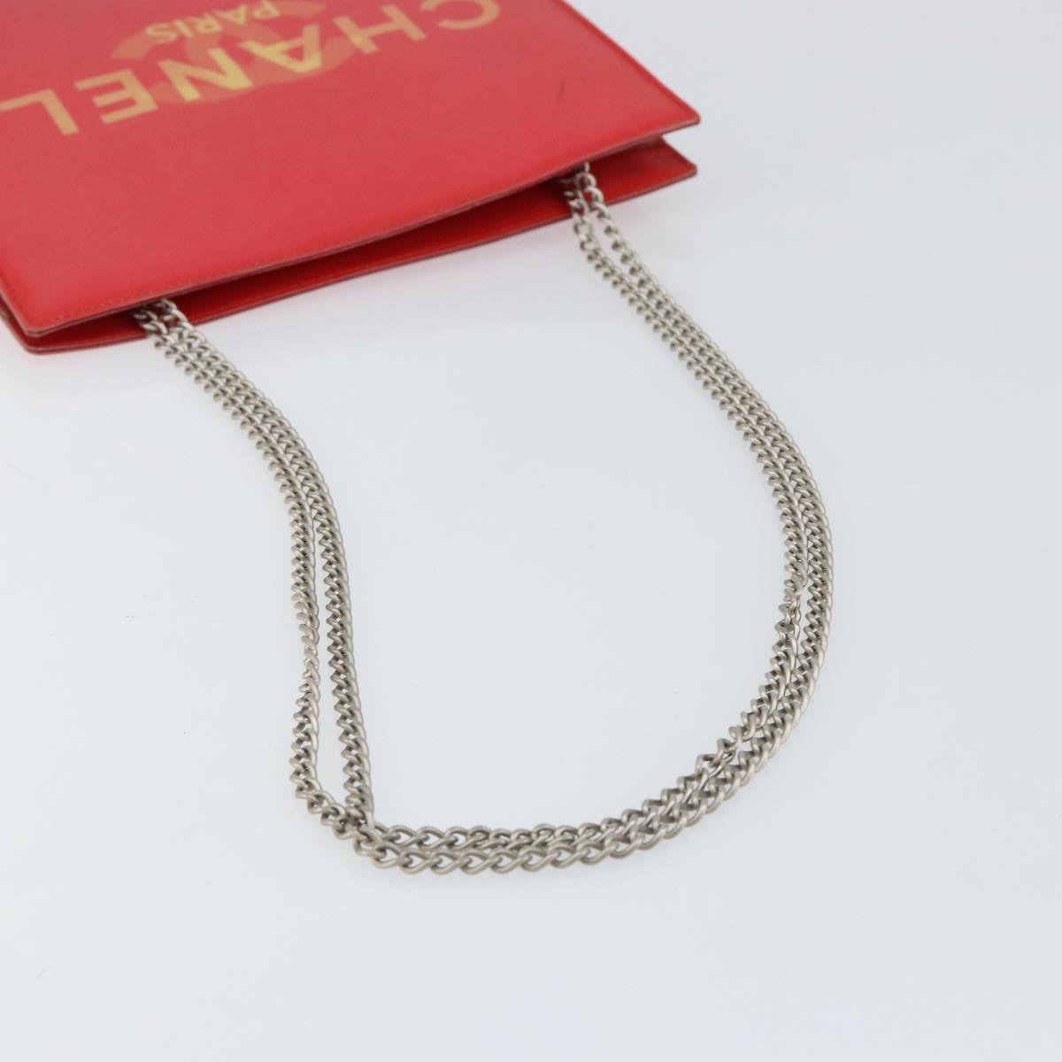 CHANEL Chain Shoulder Bag Vinyl Red Silver CC Auth 150609