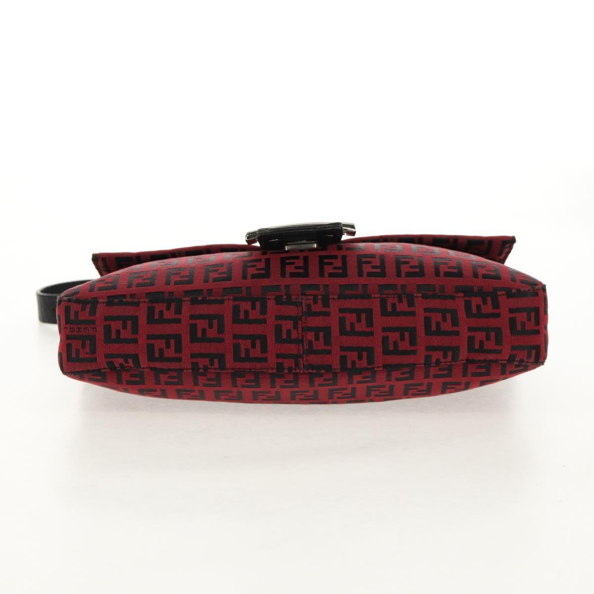 FENDI Zucchino Canvas Mamma Baguette Shoulder Bag Red Silver Auth 150613V