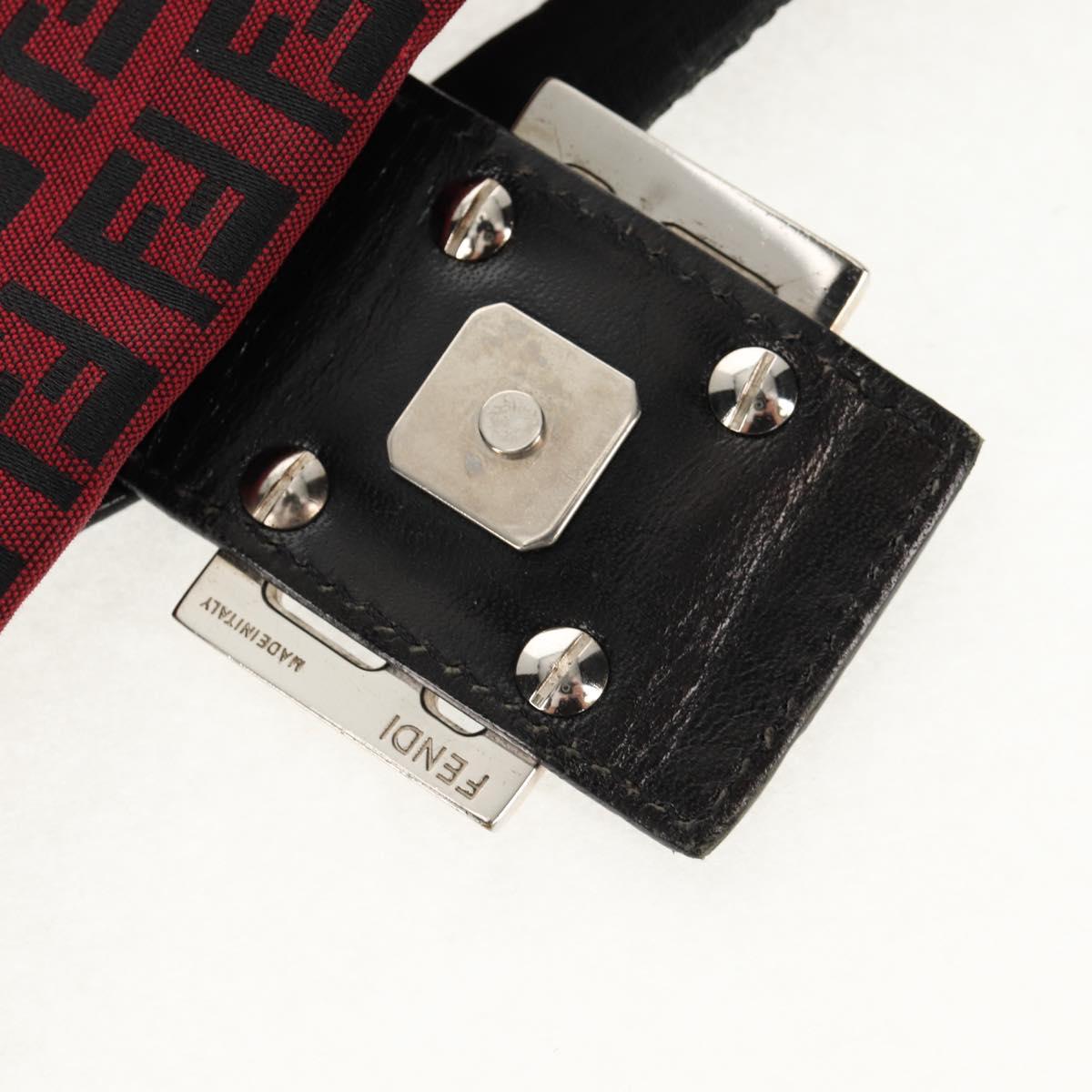FENDI Zucchino Canvas Mamma Baguette Shoulder Bag Red Silver Auth 150613V
