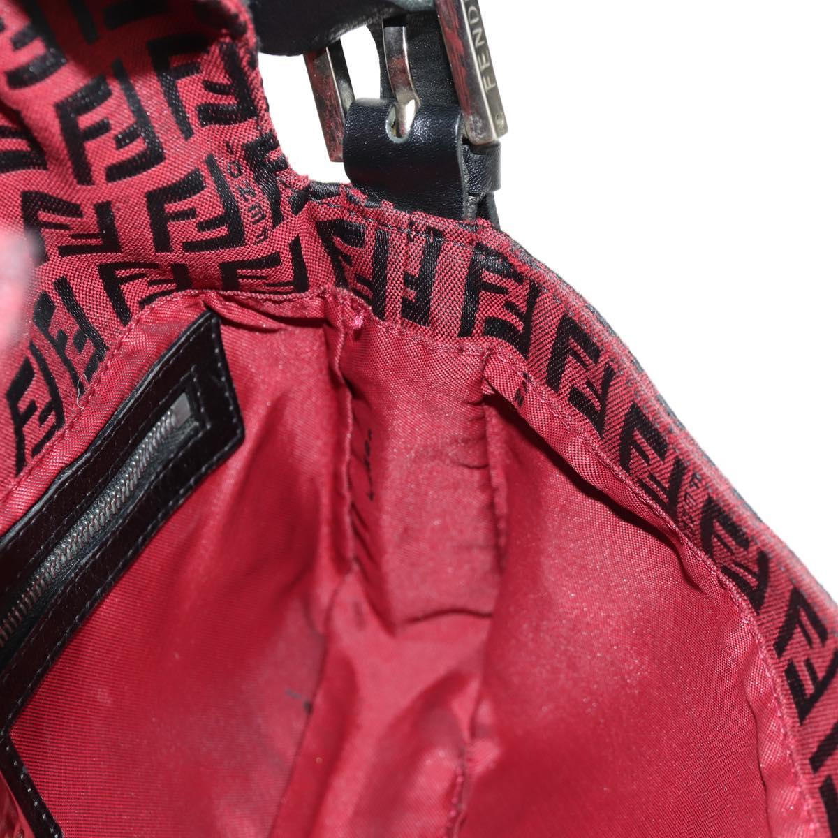 FENDI Zucchino Canvas Mamma Baguette Shoulder Bag Red Silver Auth 150613V