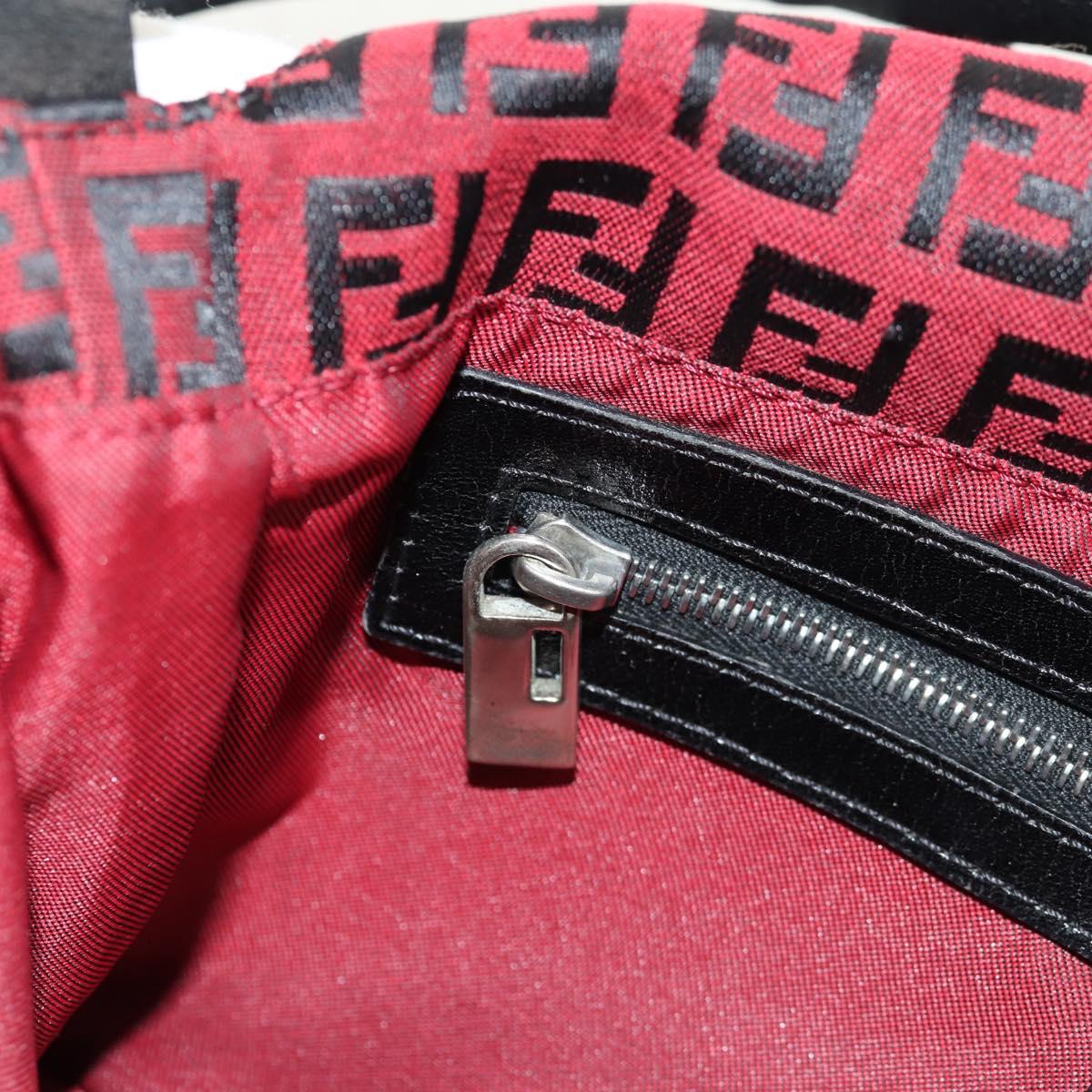 FENDI Zucchino Canvas Mamma Baguette Shoulder Bag Red Silver Auth 150613V