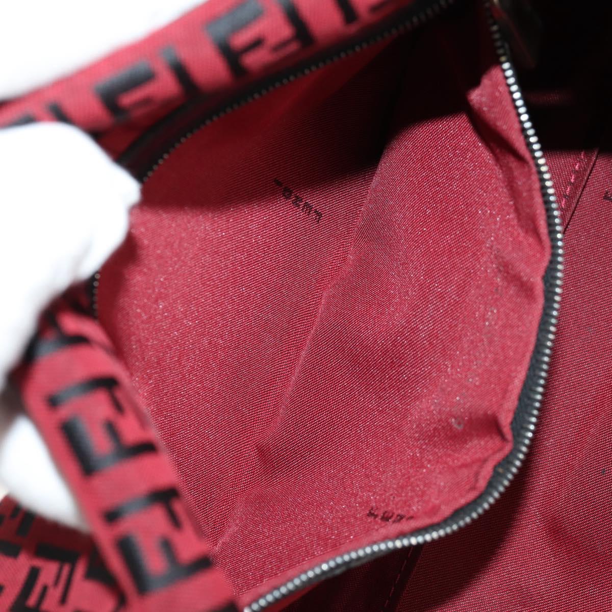 FENDI Zucchino Canvas Mamma Baguette Shoulder Bag Red Silver Auth 150613V