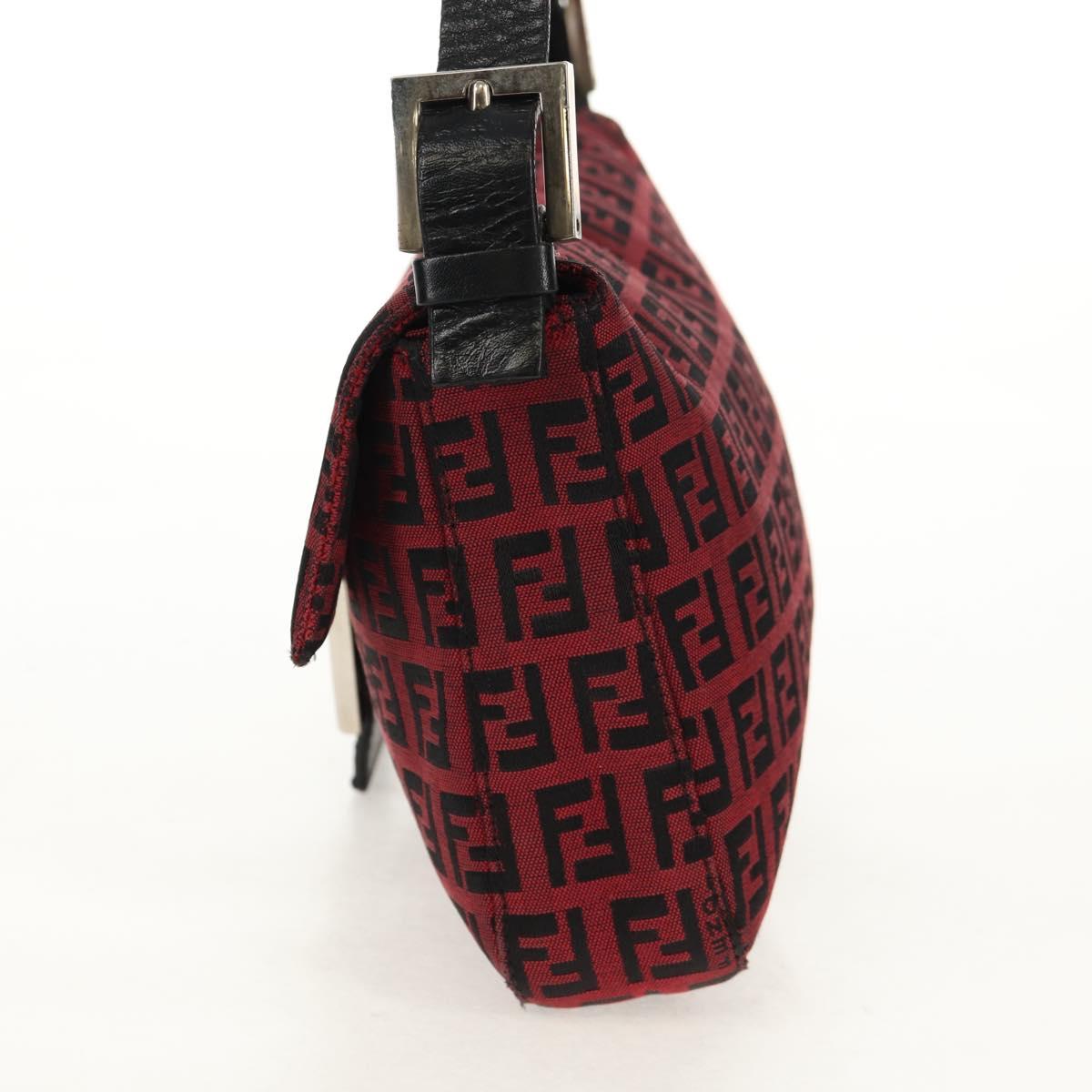 FENDI Zucchino Canvas Mamma Baguette Shoulder Bag Red Silver Auth 150613V