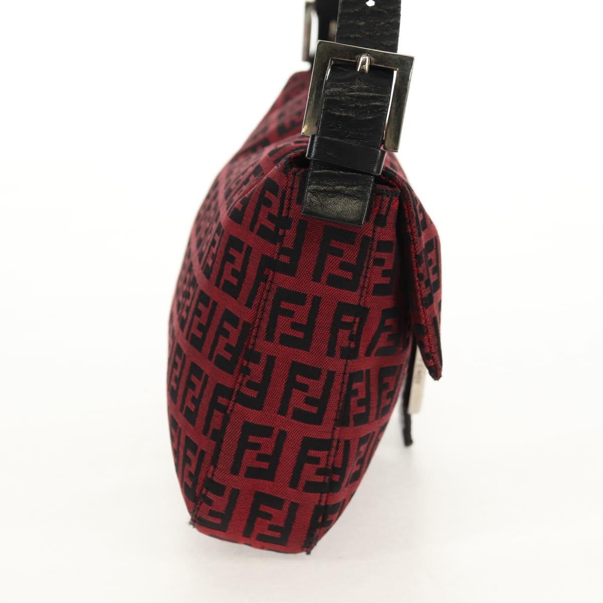 FENDI Zucchino Canvas Mamma Baguette Shoulder Bag Red Silver Auth 150613V