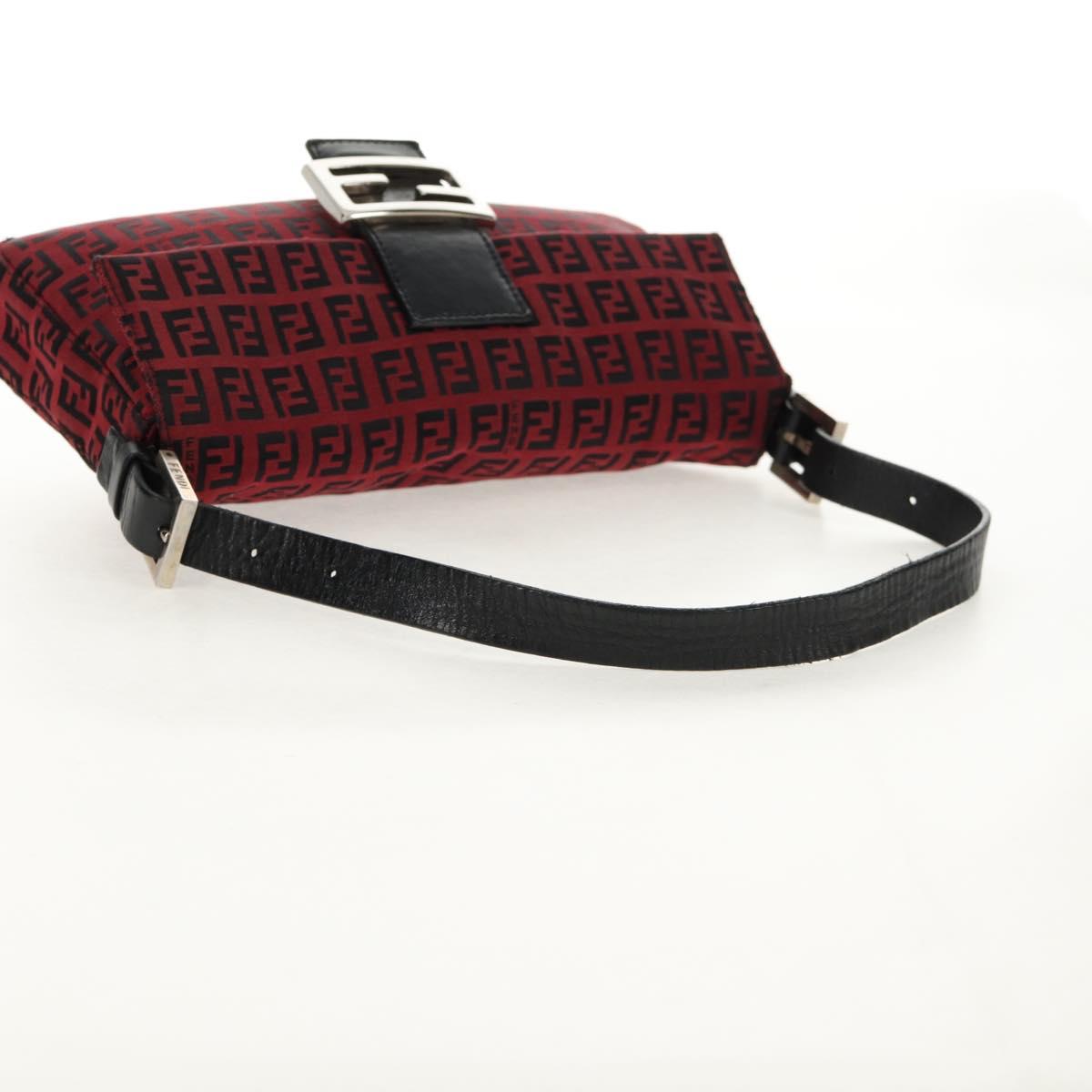 FENDI Zucchino Canvas Mamma Baguette Shoulder Bag Red Silver Auth 150613V