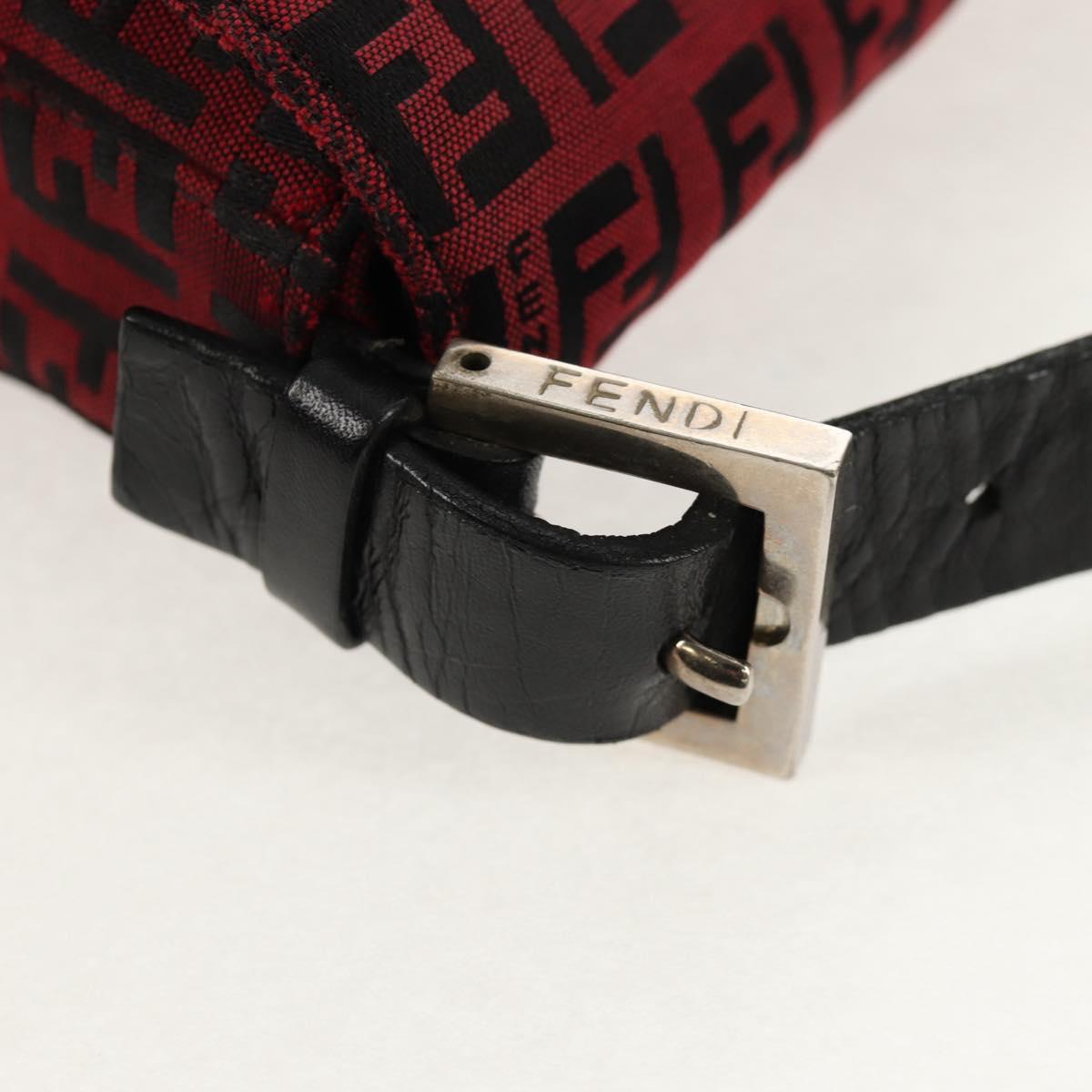 FENDI Zucchino Canvas Mamma Baguette Shoulder Bag Red Silver Auth 150613V