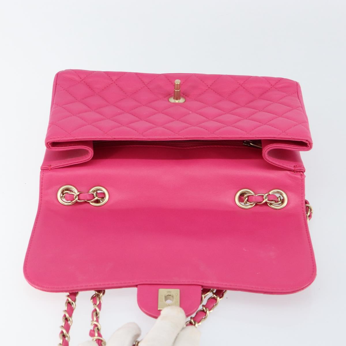CHANEL Mini Matelasse Chain Shoulder Bag Lamb Skin Pink Gold CC Auth 150617