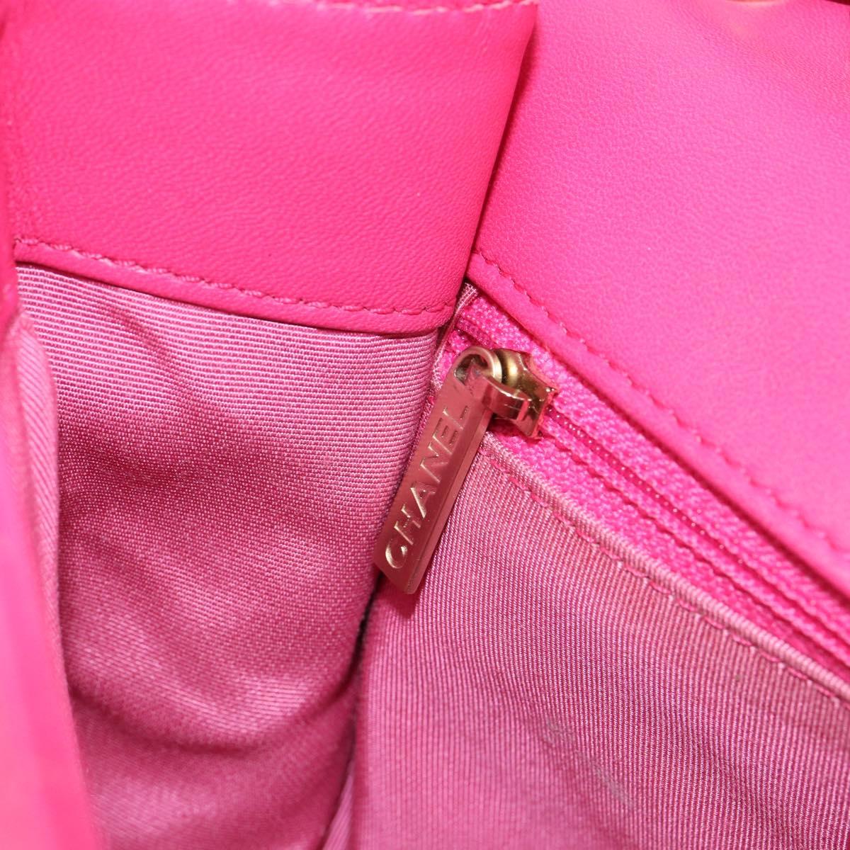 CHANEL Mini Matelasse Chain Shoulder Bag Lamb Skin Pink Gold CC Auth 150617