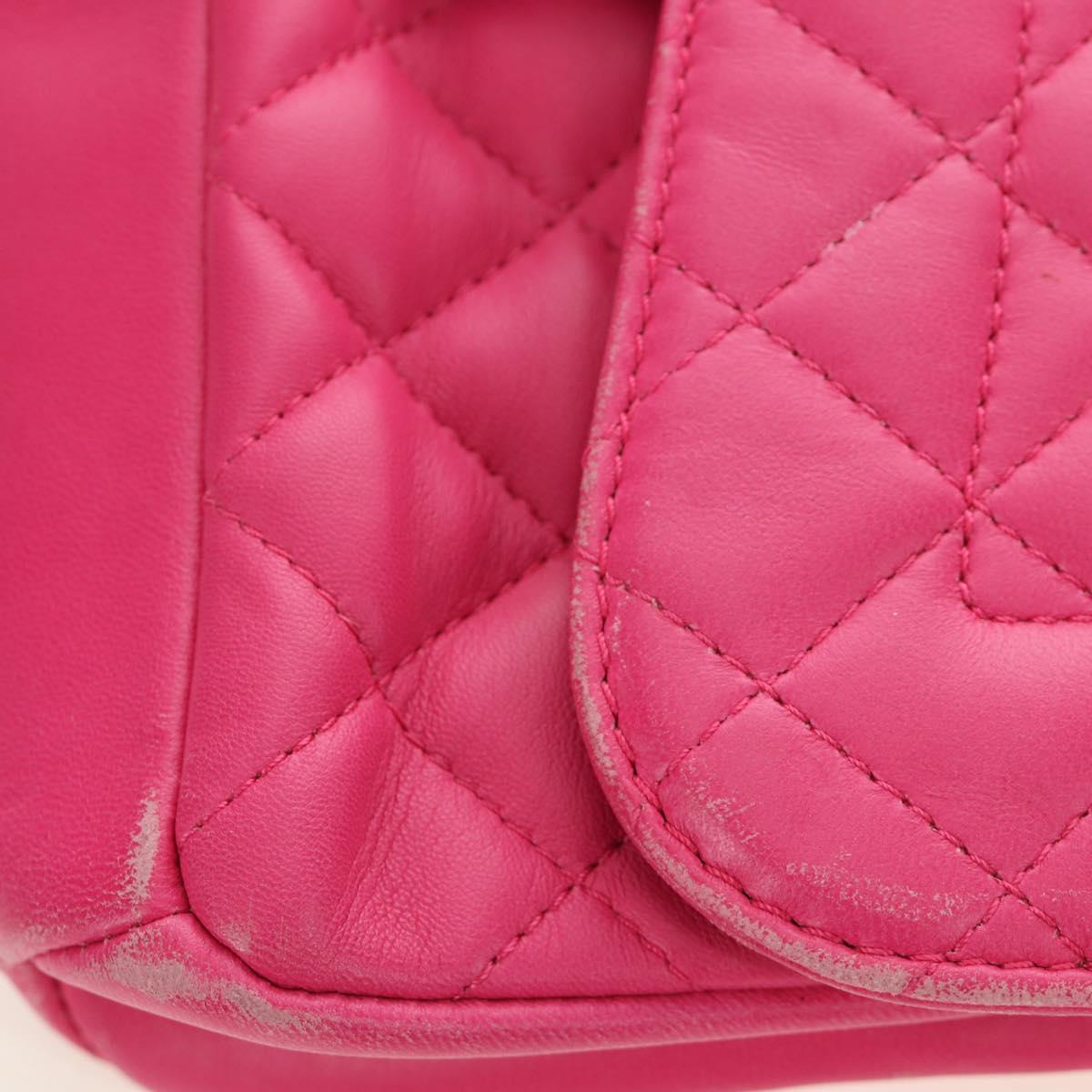 CHANEL Mini Matelasse Chain Shoulder Bag Lamb Skin Pink Gold CC Auth 150617