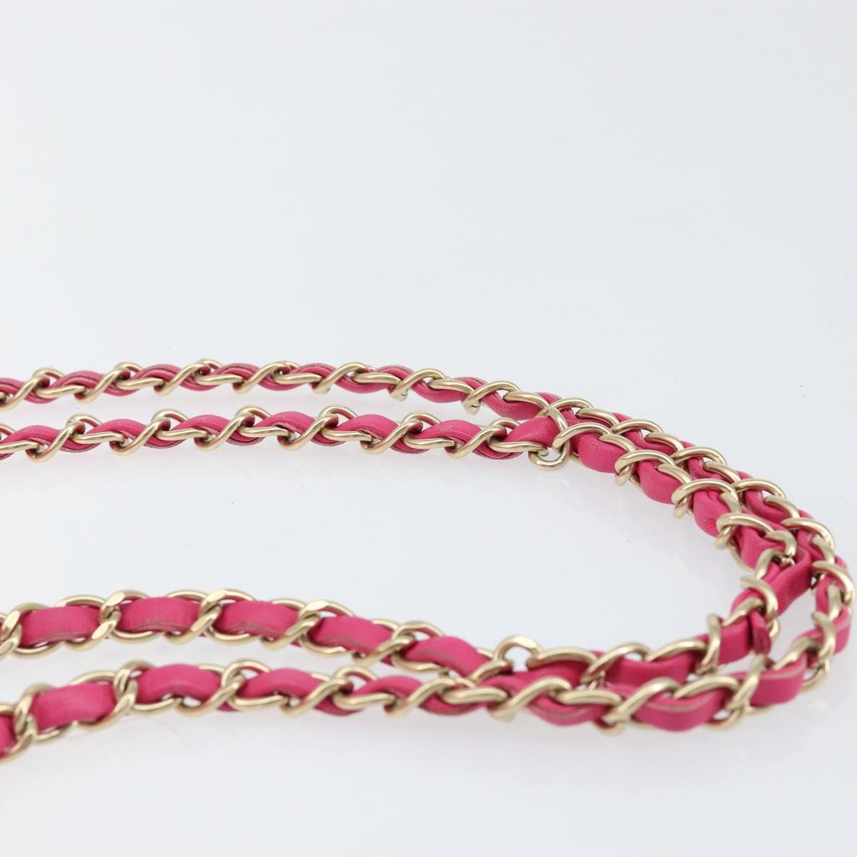CHANEL Mini Matelasse Chain Shoulder Bag Lamb Skin Pink Gold CC Auth 150617