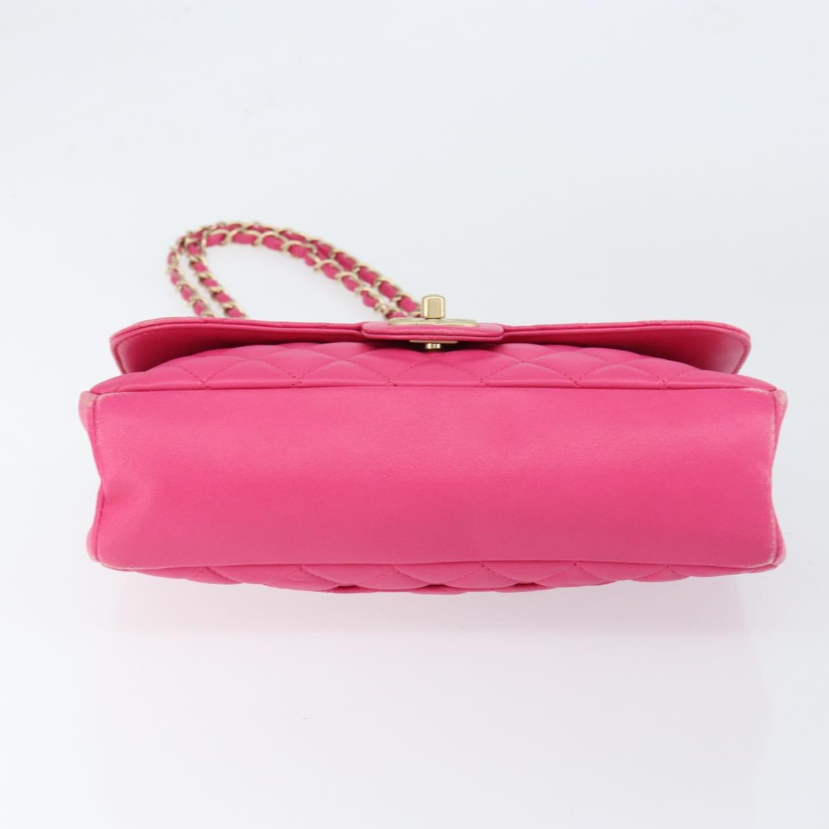 CHANEL Mini Matelasse Chain Shoulder Bag Lamb Skin Pink Gold CC Auth 150617