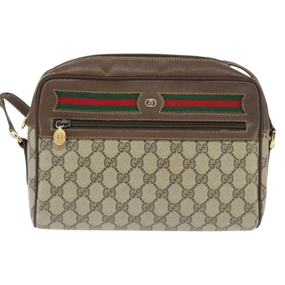 GUCCI GG Supreme Web Sherry Line Bag PVC Beige Gold 001 113 6472 Auth 150723