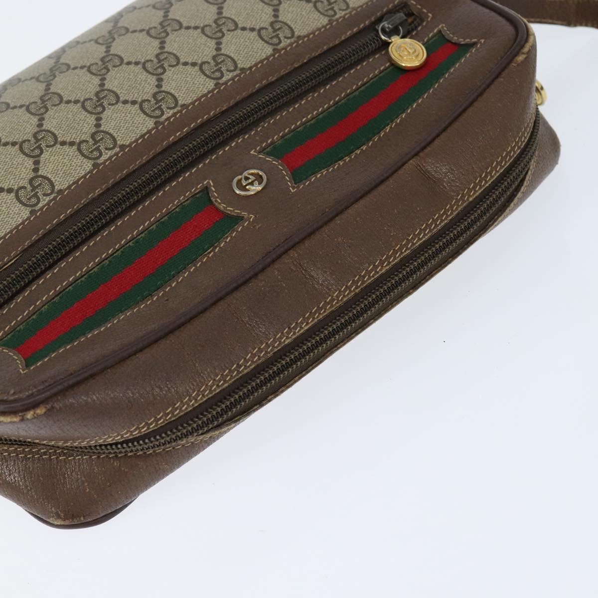GUCCI GG Supreme Web Sherry Line Bag PVC Beige Gold 001 113 6472 Auth 150723