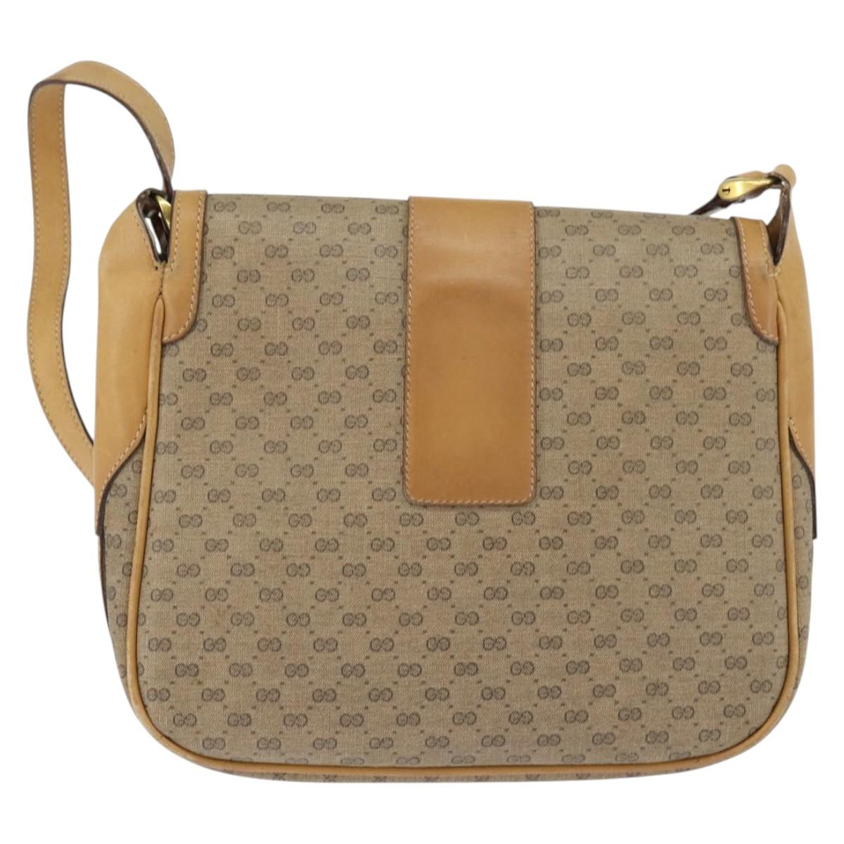 GUCCI Micro GG Supreme Shoulder Bag PVC Beige Gold Auth 150726