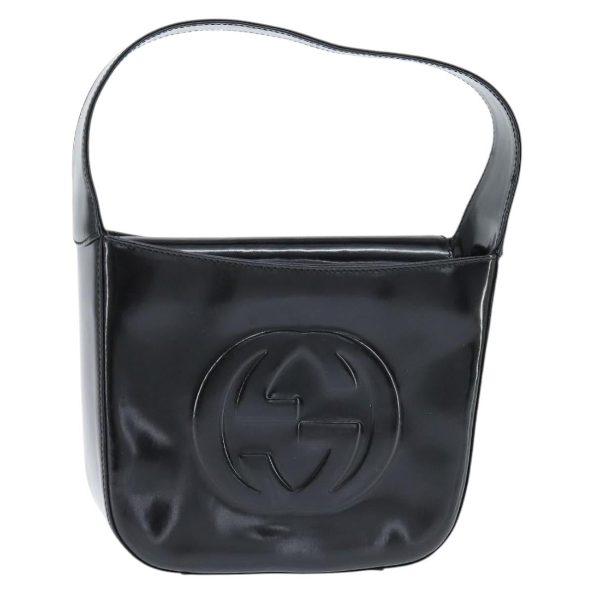 GUCCI Soho Hand Bag Enamel Black Silver Auth 150731