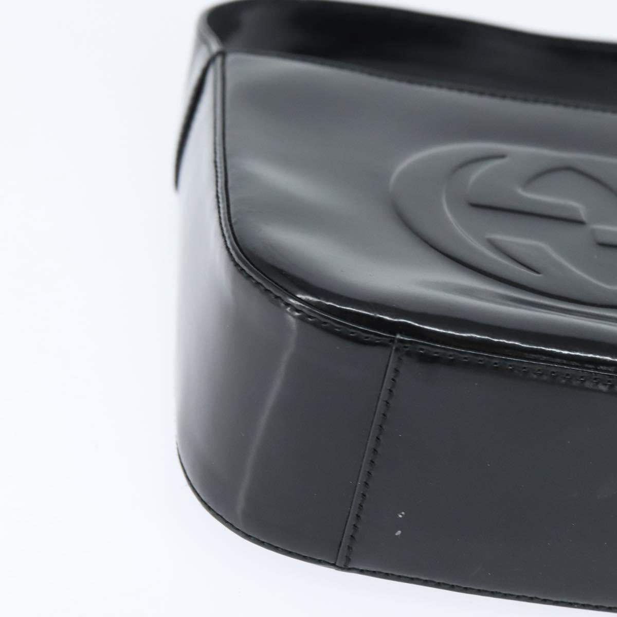 GUCCI Soho Hand Bag Enamel Black Silver Auth 150731