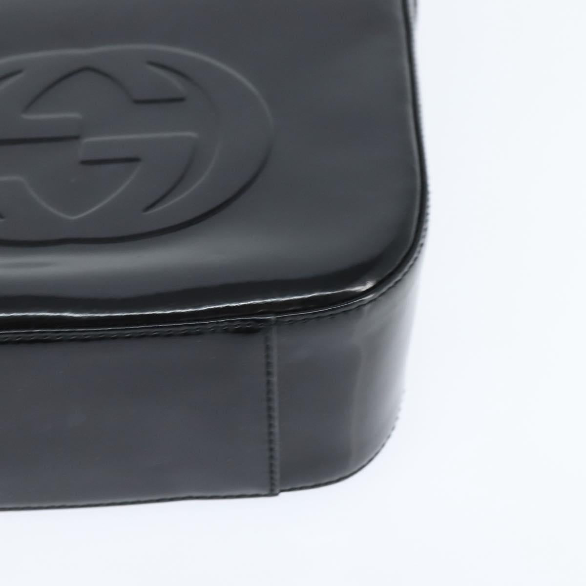 GUCCI Soho Hand Bag Enamel Black Silver Auth 150731
