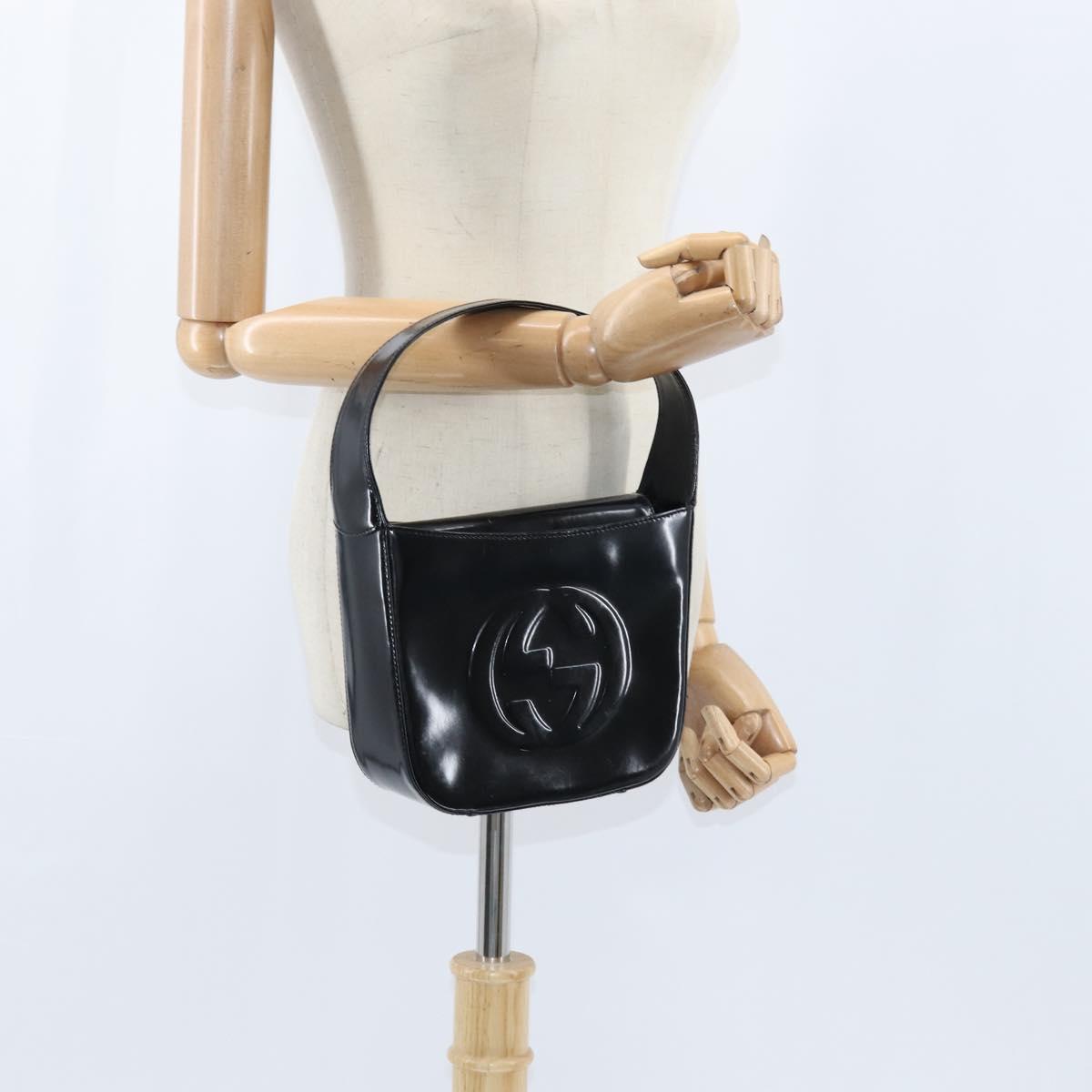 GUCCI Soho Hand Bag Enamel Black Silver Auth 150731