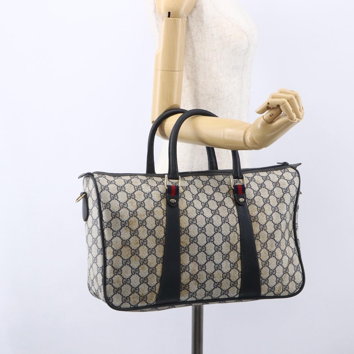 GUCCI GG Supreme Sherry Line Hand Bag PVC Navy Gold 39 02 041 Auth 150740