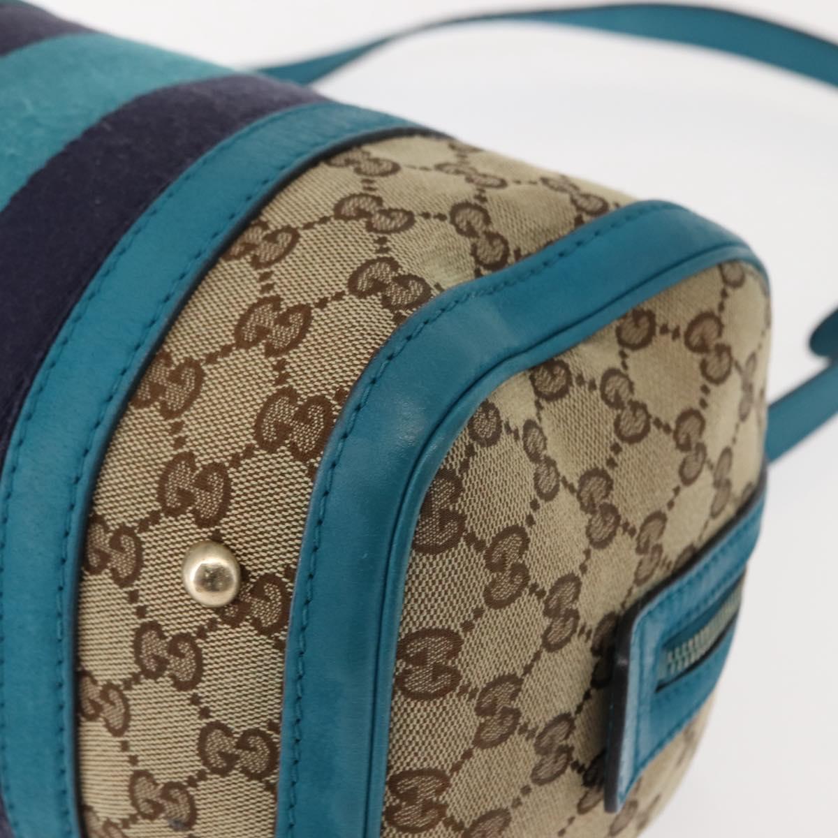 GUCCI GG Canvas Sherry Line Hand Bag 2way Blue Gold 269876 Auth 150743