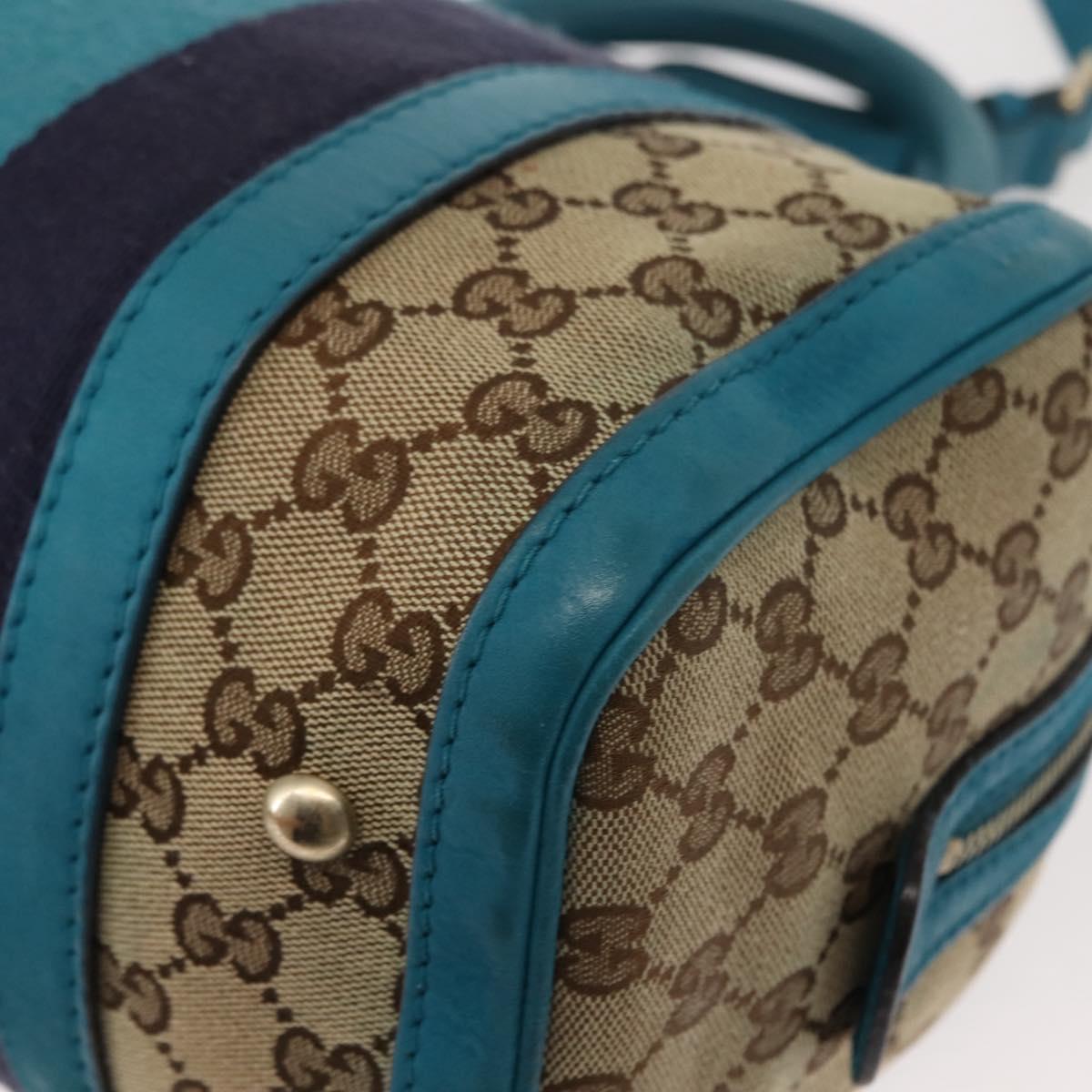 GUCCI GG Canvas Sherry Line Hand Bag 2way Blue Gold 269876 Auth 150743