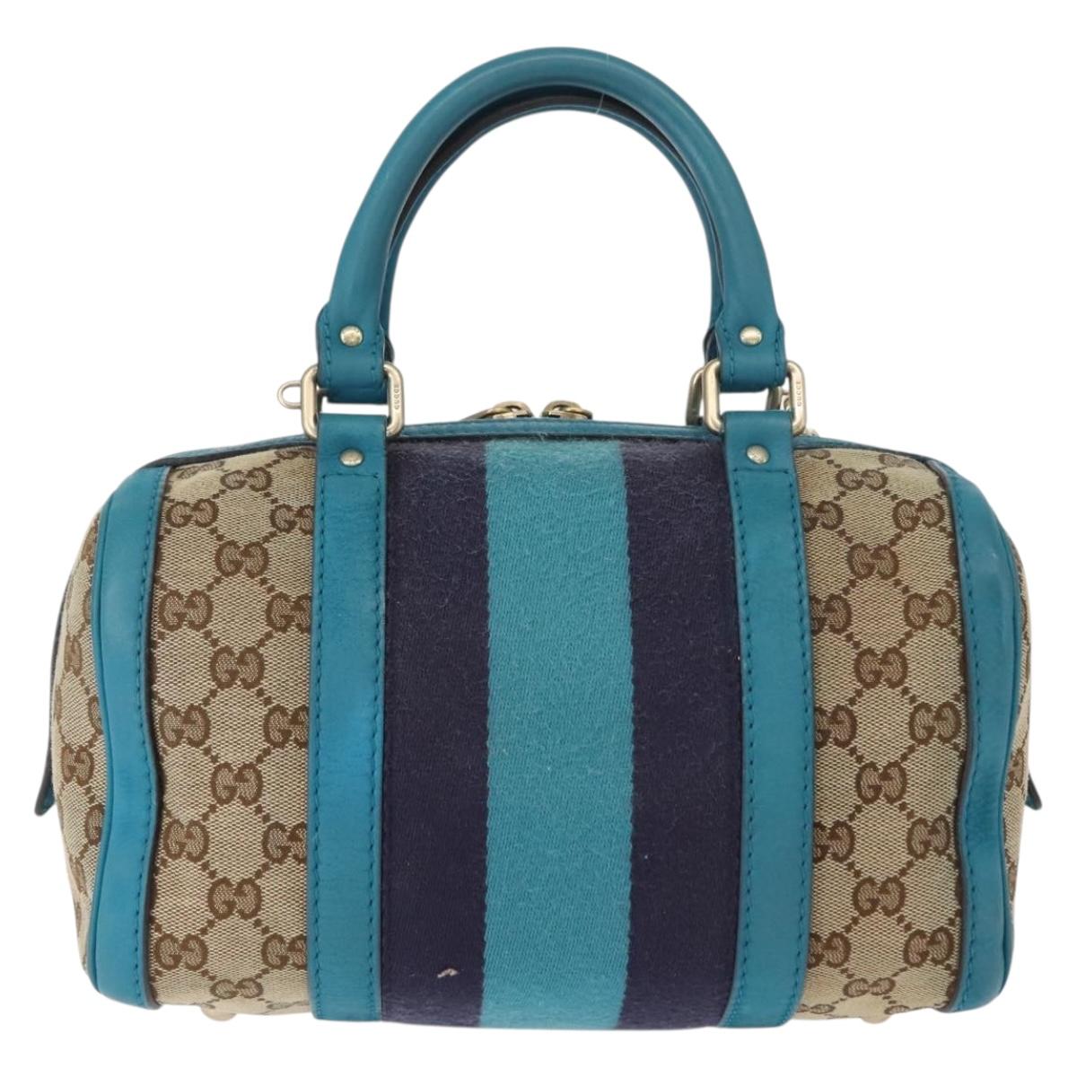 GUCCI GG Canvas Sherry Line Hand Bag 2way Blue Gold 269876 Auth 150743