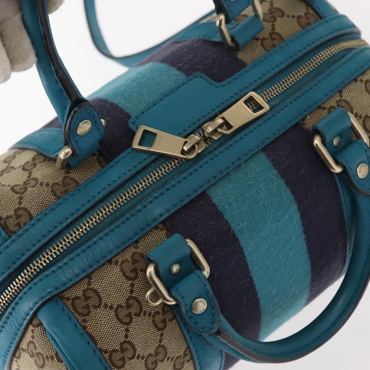 GUCCI GG Canvas Sherry Line Hand Bag 2way Blue Gold 269876 Auth 150743