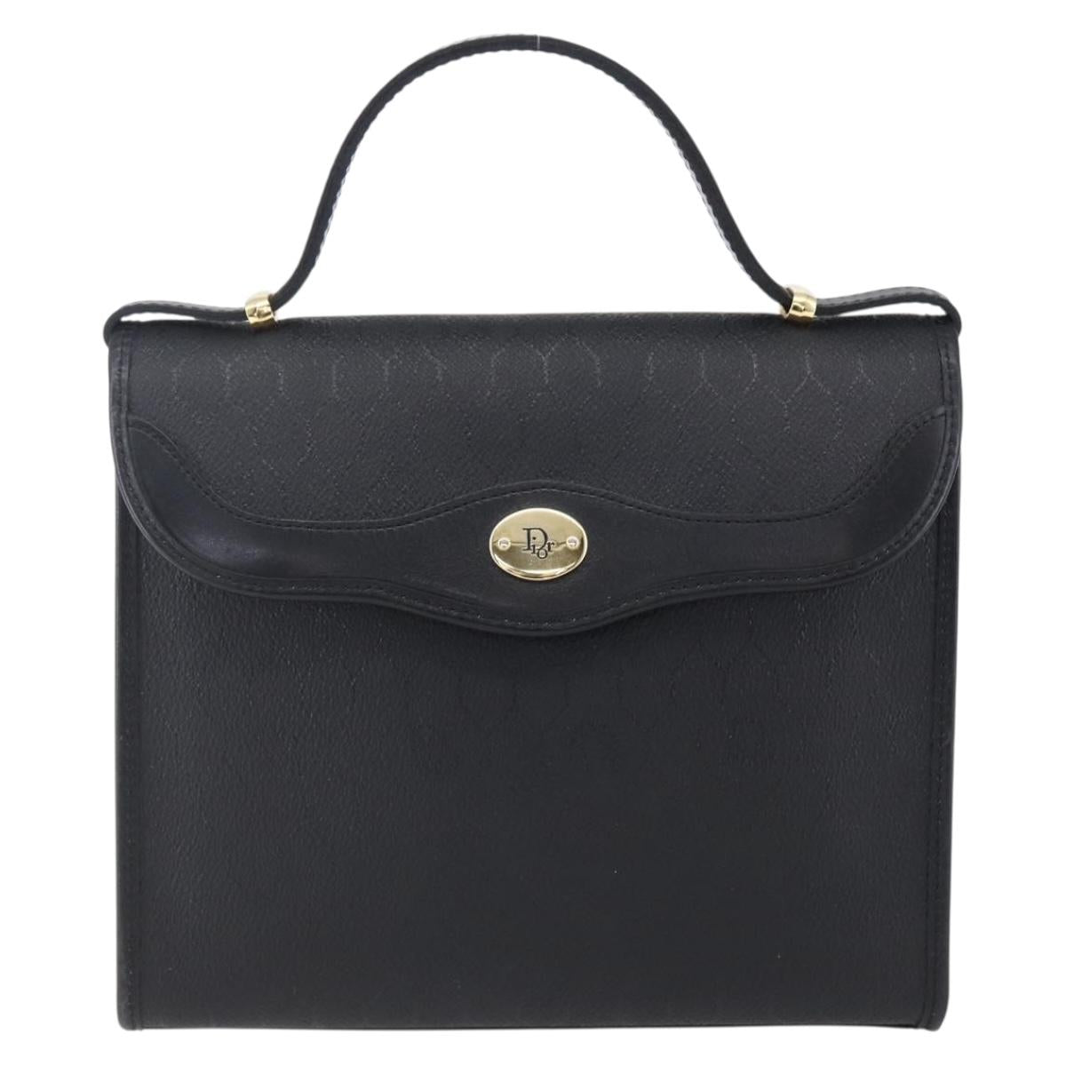Christian Dior Honeycomb Canvas Hand Bag PVC Black Gold Auth 150746