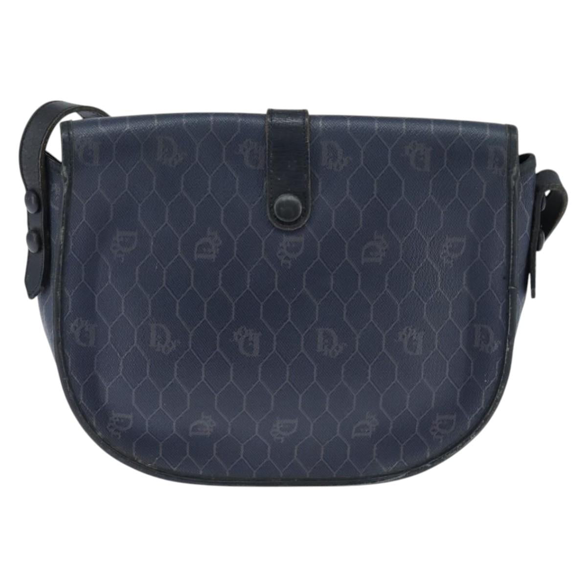 Christian Dior Honeycomb Canvas Shoulder Bag PVC Navy gold Auth 150747
