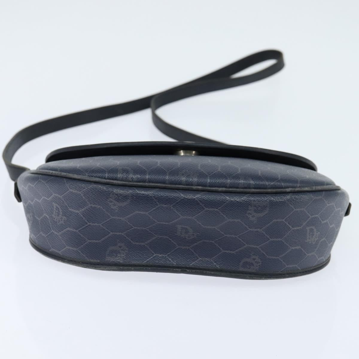 Christian Dior Honeycomb Canvas Shoulder Bag PVC Navy gold Auth 150747