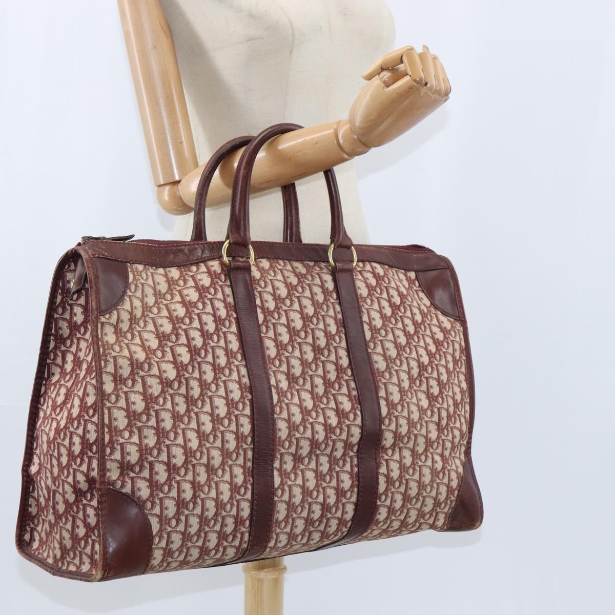 Christian Dior Trotter Canvas Boston Bag Red Silver Auth 150750