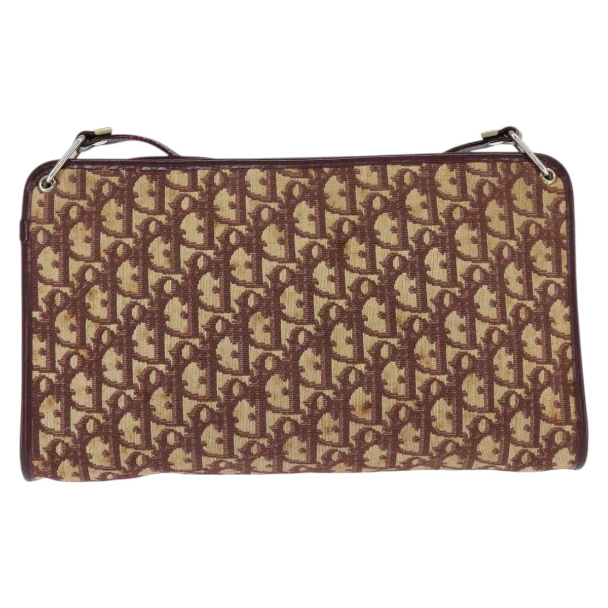 Christian Dior Trotter Canvas Shoulder Bag Red Gold Auth 150751
