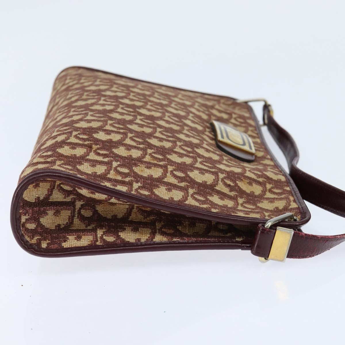 Christian Dior Trotter Canvas Shoulder Bag Red Gold Auth 150751