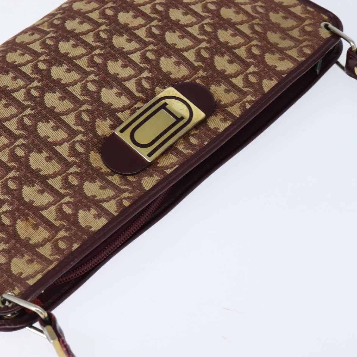 Christian Dior Trotter Canvas Shoulder Bag Red Gold Auth 150751